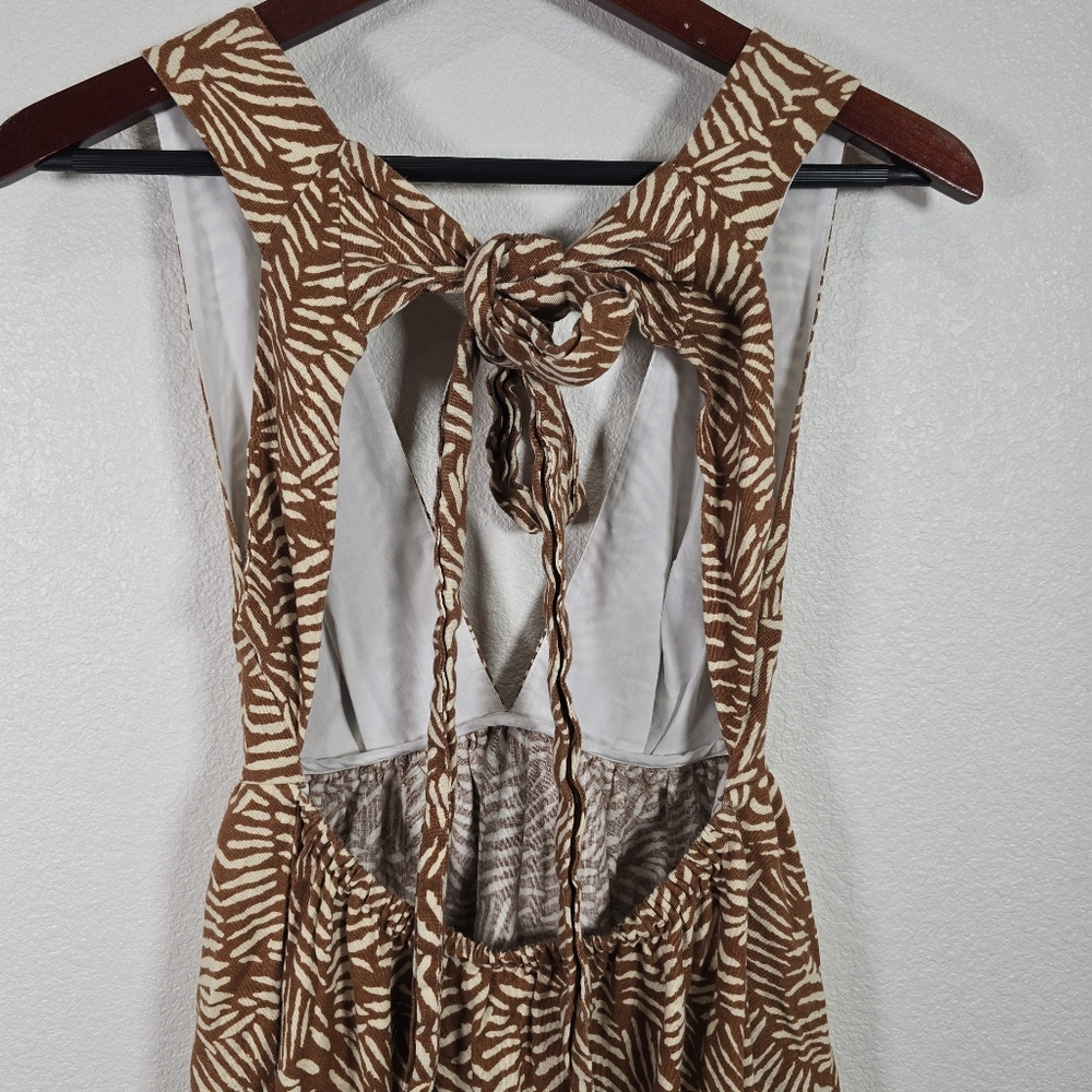 House of Harlow 1960 linen open back tiered dress brown abstract XS beach‎ boho - Picture 6 of 8
